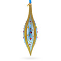 Blue and Gold Jeweled Vine Elongated Pointed Teardrop Finial Glass Christmas Ornament in Blue color Finial