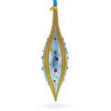 Blue and Gold Jeweled Vine Elongated Pointed Teardrop Finial Glass Christmas Ornament in Blue color Finial