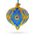 Blue and Gold Jeweled Floral Burst Onion-Shape Finial Glass Christmas Ornament in Blue color Finial
