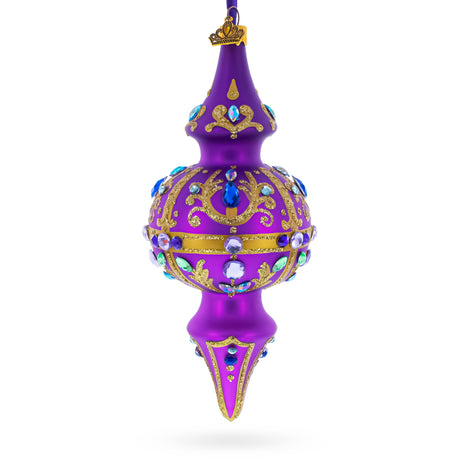 Royal Jewel Embellishments Gold Filigree Double-Ended Finial Drop Glass Christmas Ornament in Purple color Finial