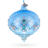 Blue Jeweled Lattice Diamond Onion-Shape Finial Glass Christmas Ornament in Blue color Finial