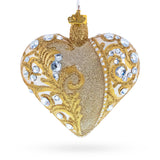 Gold Jeweled Baroque Heart Glass Christmas Ornament in Gold color Heart