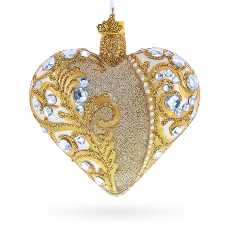 Gold Jeweled Baroque Heart Glass Christmas Ornament in Gold color Heart