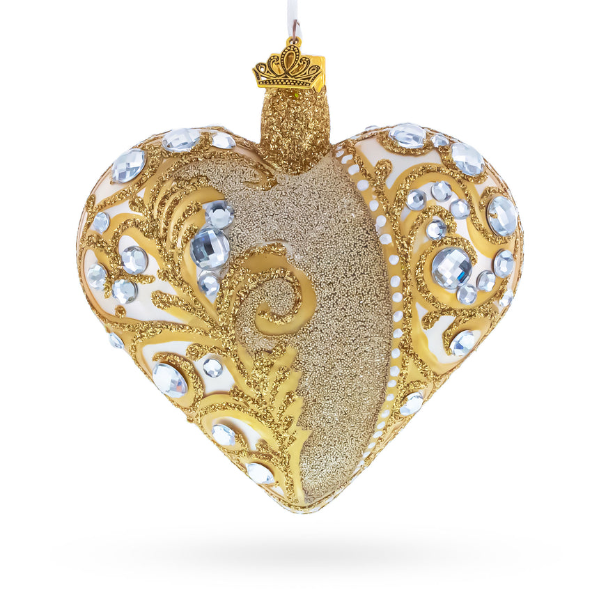 Gold Jeweled Baroque Heart Glass Christmas Ornament in Gold color Heart