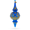 Jeweled Gold Scrollworks on Blue Double-Ended Finial Drop Glass Christmas Ornament in Blue color Finial