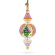 Pink Embossed  Blossom Double-Ended Finial Drop Glass Christmas Ornament in Ivory color Finial
