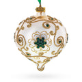 Gold Jeweled Swirl Onion-Shape Finial Glass Christmas Ornament in Ivory color Finial