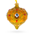 Amber Gold Jeweled Scroll Onion-Shape Finial Glass Christmas Ornament in Gold color Finial