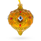 Amber Gold Jeweled Scroll Onion-Shape Finial Glass Christmas Ornament in Gold color Finial