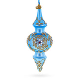 Royal Blue Jeweled Scroll Double-Ended Finial Drop Glass Christmas Ornament in Blue color Finial