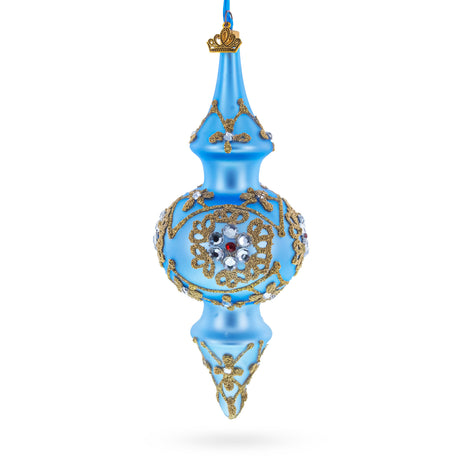 Royal Blue Jeweled Scroll Double-Ended Finial Drop Glass Christmas Ornament in Blue color Finial