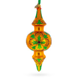 Golden Holly & Ivy Glitter Double-Ended Finial Drop Glass Christmas Ornament in Gold color Finial