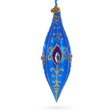 Royal Blue Jewel Scroll Elongated Pointed Teardrop Finial Glass Christmas Ornament in Blue color Finial