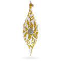 Ivory & Gold Pearl Embossed Elongated Pointed Teardrop Finial Glass Christmas Ornament in White color Finial