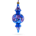 Cobalt Blue Floral Double-Ended Finial Drop Glass Christmas Ornament in Blue color Finial