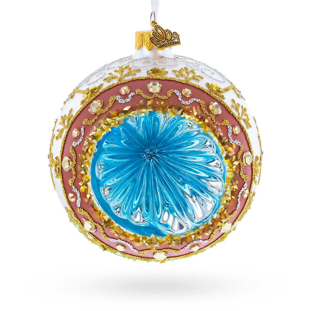 Vintage-Style Reflector on White Ball Christmas Ornament in Multi color Concave Reflector