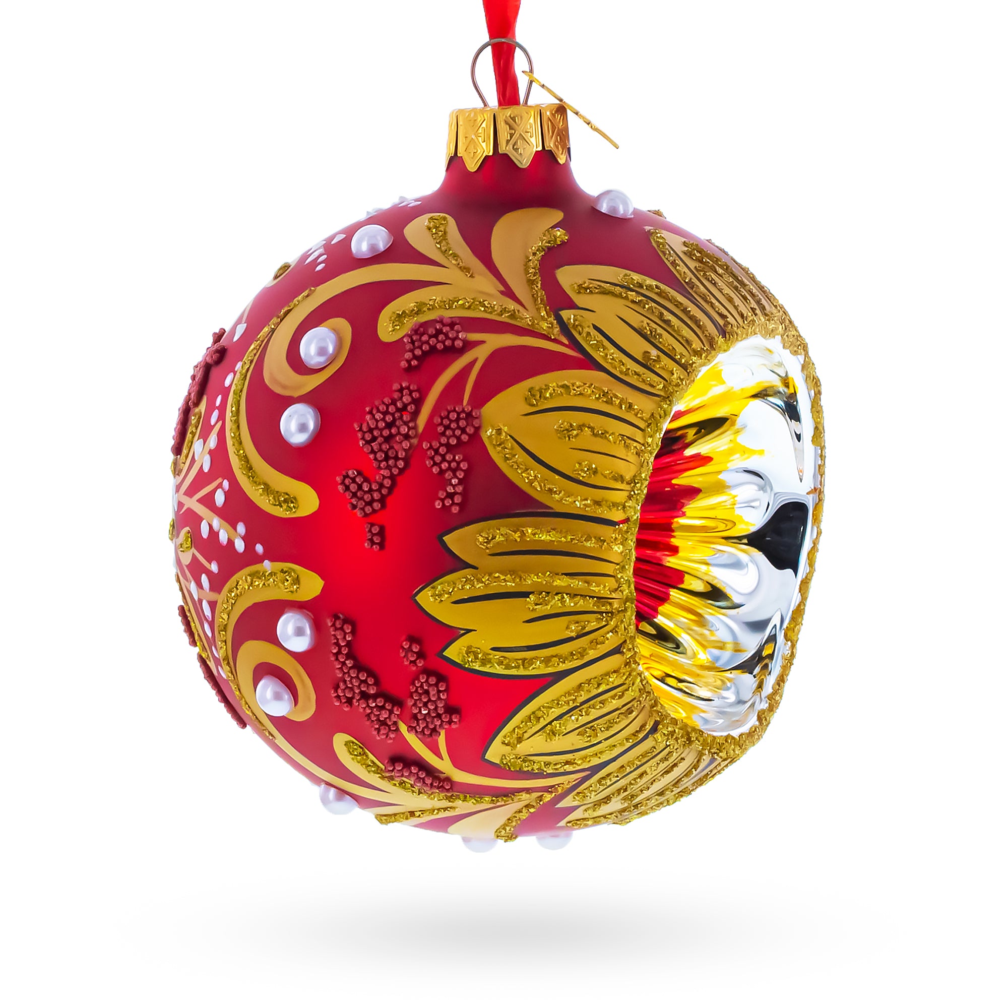 Red Ball Christmas OrnamentUkraine , dimensions in inches: 4.4 x 4 x 3.4