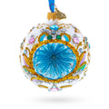Retro Style White and Gold Reflector with Glitter, Gems & Indent Center Glass Christmas Ornament in Multi color Concave Reflector