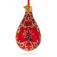 Golden Flowers on Red Waterdrop Finial Glass Christmas Ornament in Red color Finial