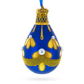 Gold Pattern on Blue Waterdrop Finial Glass Christmas Ornament in Blue color Finial