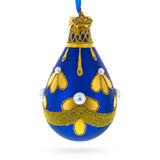 Gold Pattern on Blue Waterdrop Finial Glass Christmas Ornament in Blue color Finial