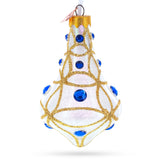 Blue Jewels on Clear Glass Bell Finial Christmas Ornament in White color Finial