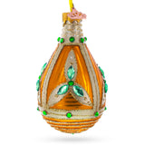 Glass Turquoise Jewels on Striped Gold Glass Waterdrop Finial Christmas Ornament in Orange color