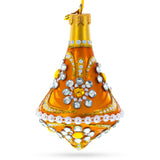 Diamond Jewels on Striped Gold Glass Bell Finial Christmas Ornament in Orange color,  shape
