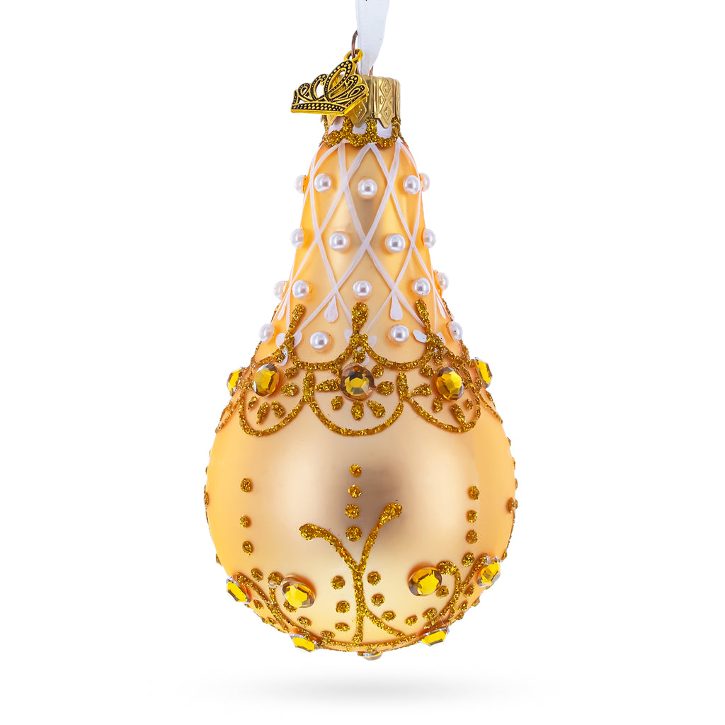 Pearls on Gold Glass Pear Shape Ornament in Gold color Finial