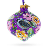 Floral and Bird Design Purple Teardrop Glass Christmas Ornament in Purple color Finial