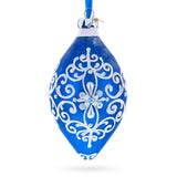 Blue Jeweled Scroll Pointed Teardrop Finial Glass Christmas Ornament in Blue color Finial
