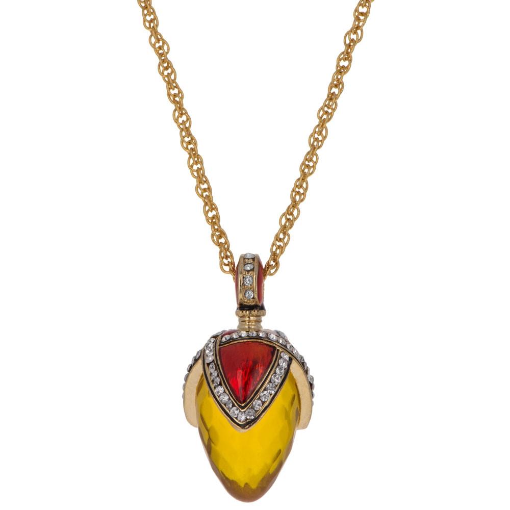 Sunset Glow: 20-Inch Royal Egg Pendant with Faux Amber Stone in Gold color Oval