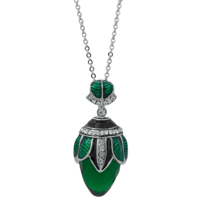 Regal Raindrop: Green Crystal Water Drop Egg Pendant Necklace in Green color, Oval shape