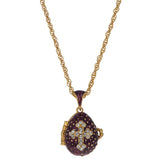 Sacred Elegance: 19-Crystal Cross Royal Egg Pendant on Purple Necklace, 20 Inches in Purple color, Oval shape