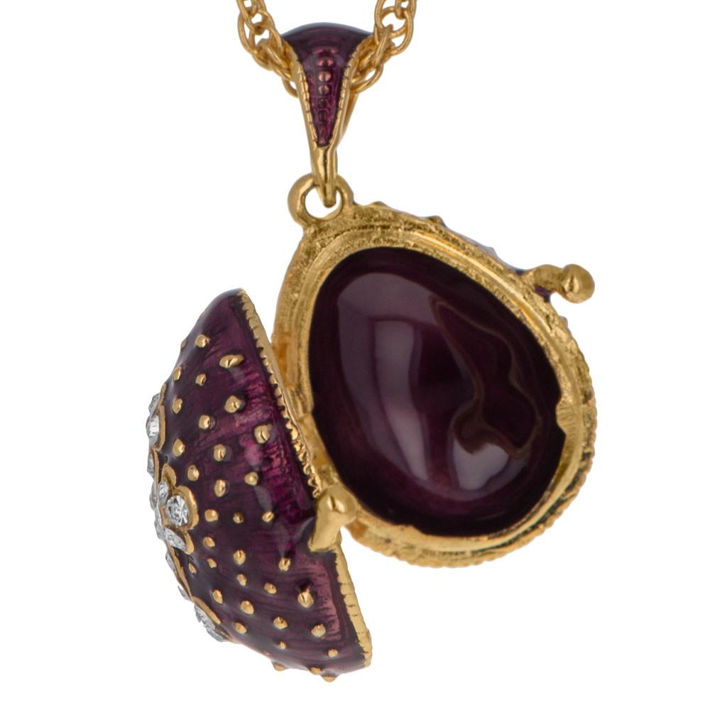 Sacred Elegance: 19-Crystal Cross Royal Egg Pendant on Purple Necklace, 20 Inches , dimensions in inches: 20 x 20 x 0.57