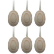 6 Blank Unpainted Wooden Egg Ornaments on Ribbon 2.75 Inches in Beige color, Oval shape