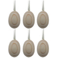 6 Blank Unpainted Wooden Egg Ornaments on Ribbon 2.75 Inches in Beige color Oval
