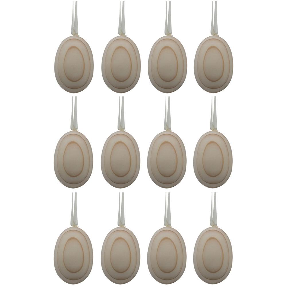 Set of 12 Unfinished Unpainted Wooden Ornaments 2.75 Inches in Beige color, Oval shape