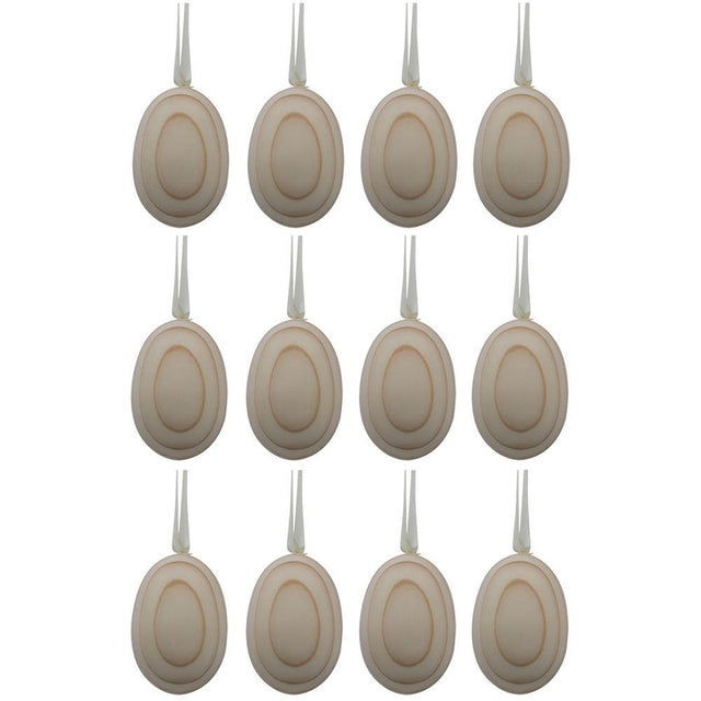 Set of 12 Unfinished Unpainted Wooden Ornaments 2.75 Inches in Beige color, Oval shape