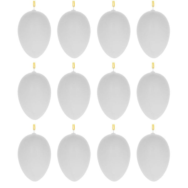 Set of 12 White Blank Hollow Plastic Easter Egg Ornaments 2.6 Inches in White color, Oval shape