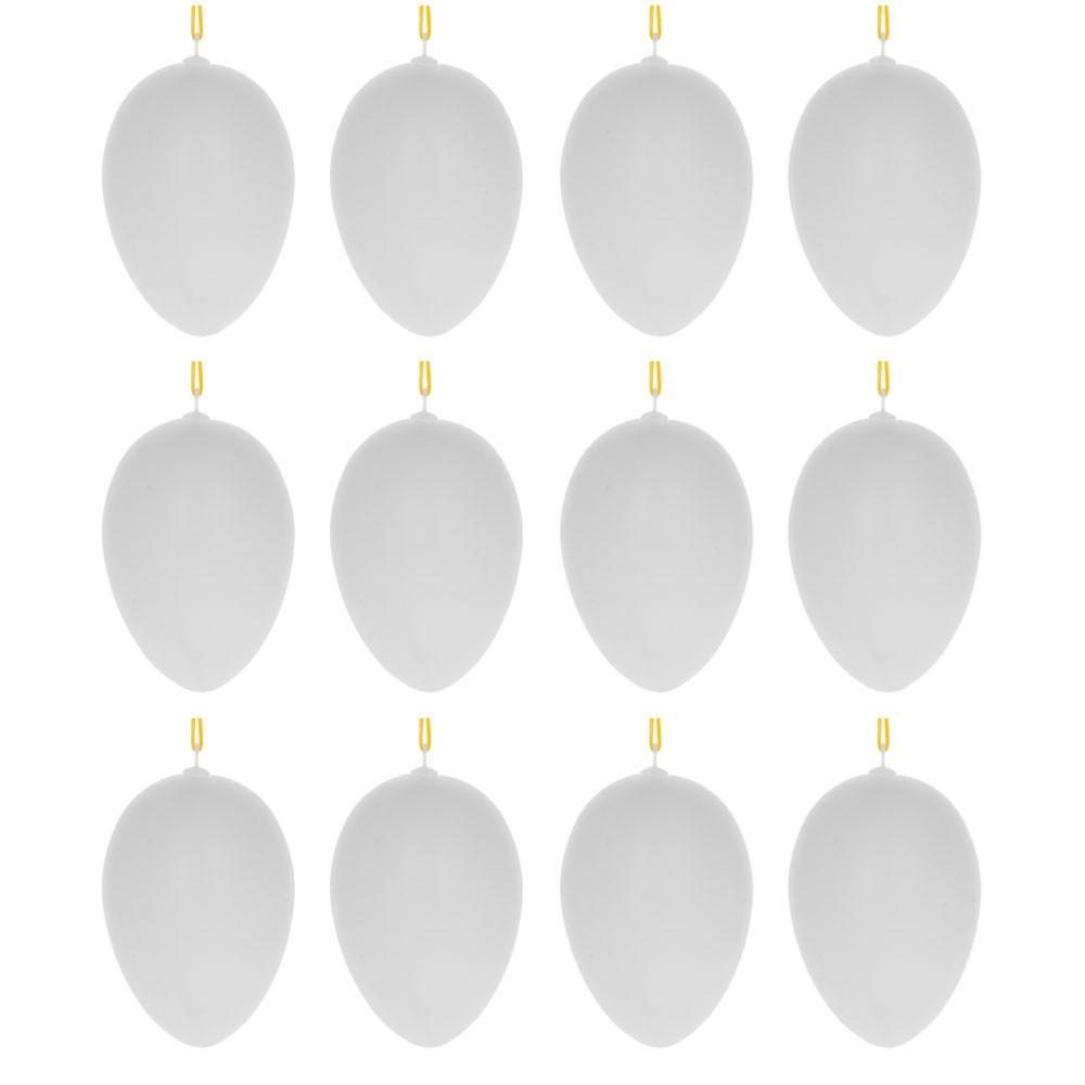 Set of 12 White Blank Hollow Plastic Easter Egg Ornaments 2.6 Inches in White color, Oval shape