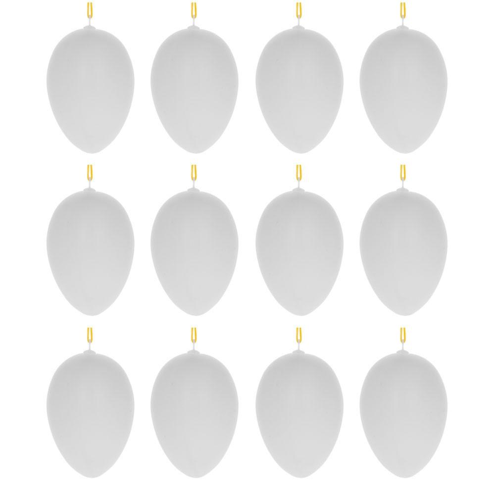 Plastic Set of 12 White Blank Hollow Plastic Easter Egg Ornaments 2.6 Inches in White color Oval