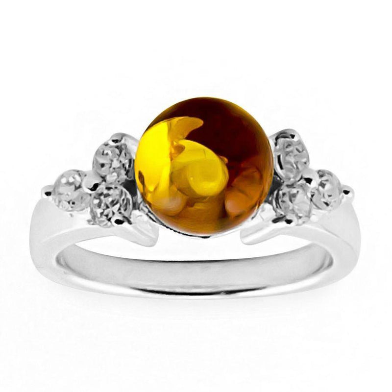 Amber Ball Sterling Silver Ring (Size 7) in Multi color,  shape