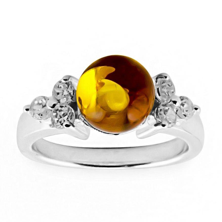 Amber Ball Sterling Silver Ring (Size 8) in Multi color,  shape