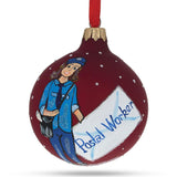 Diligent Postal Worker - Blown Glass Ball Christmas Ornament 3.25 Inches in Red color, Round shape
