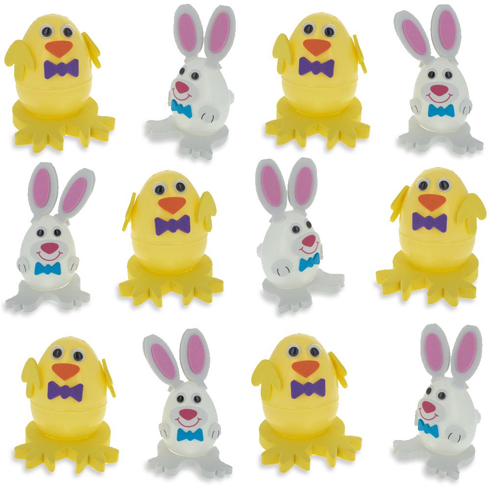 Set of 12 Chick and Bunny Easter Eggs 2.5 Inches in Multi color,  shape