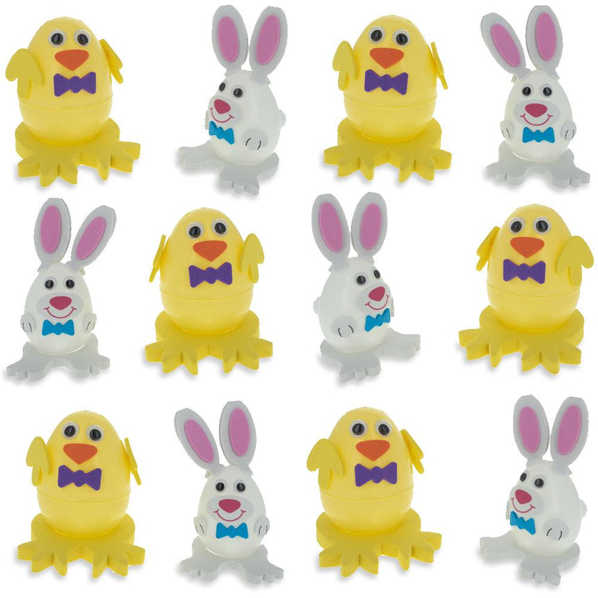 Set of 12 Chick and Bunny Easter Eggs 2.5 Inches in Multi color