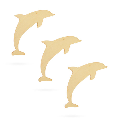 Wood 3 Dolphin Unfinished Wooden Shapes Craft Cutouts DIY Unpainted 3D Plaques 4 Inches in Beige color
