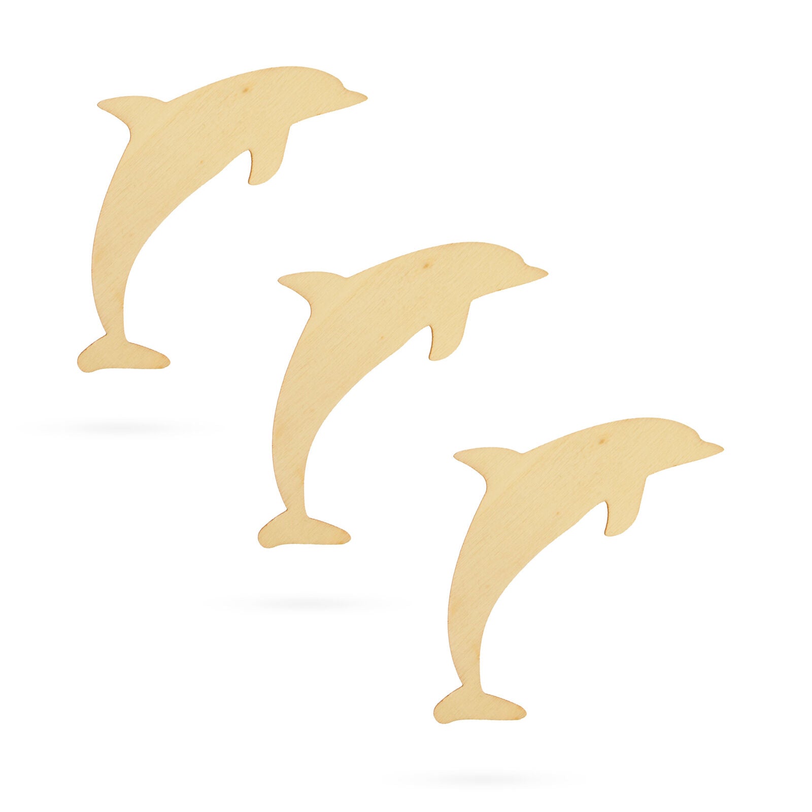 3 Dolphin Unfinished Wooden Shapes Craft Cutouts DIY Unpainted 3D Plaques 4 Inches in Beige color