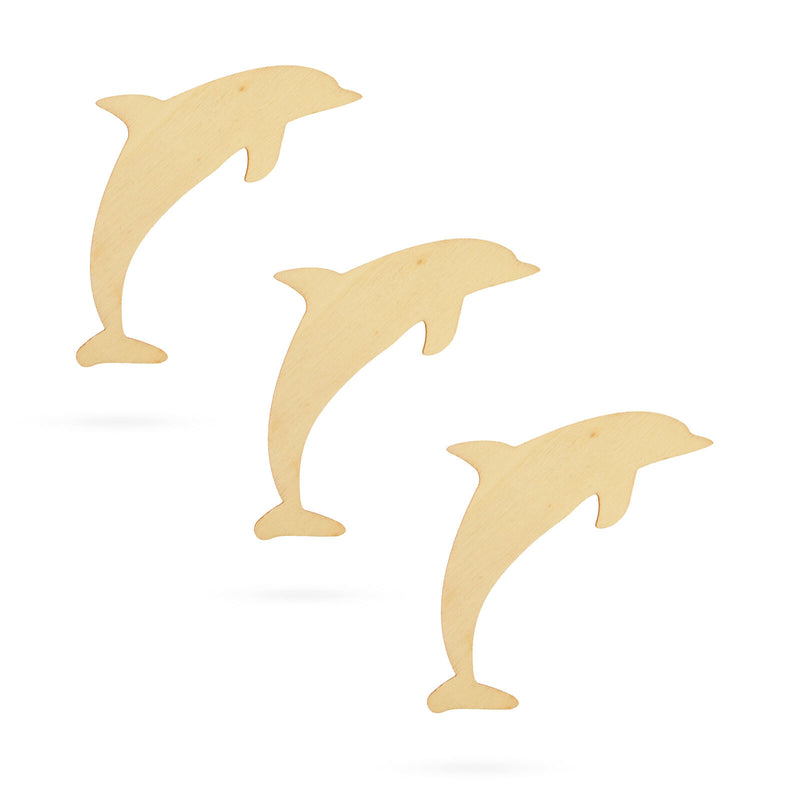 3 Dolphin Unfinished Wooden Shapes Craft Cutouts DIY Unpainted 3D Plaques 4 Inches in Beige color,  shape